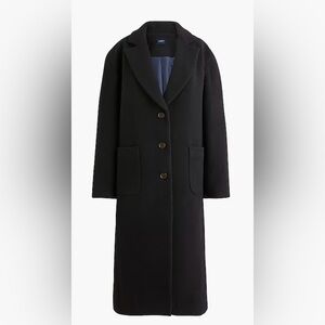 NWT J Crew Black Medium Wool-Blend Patch-Pocket Topcoat